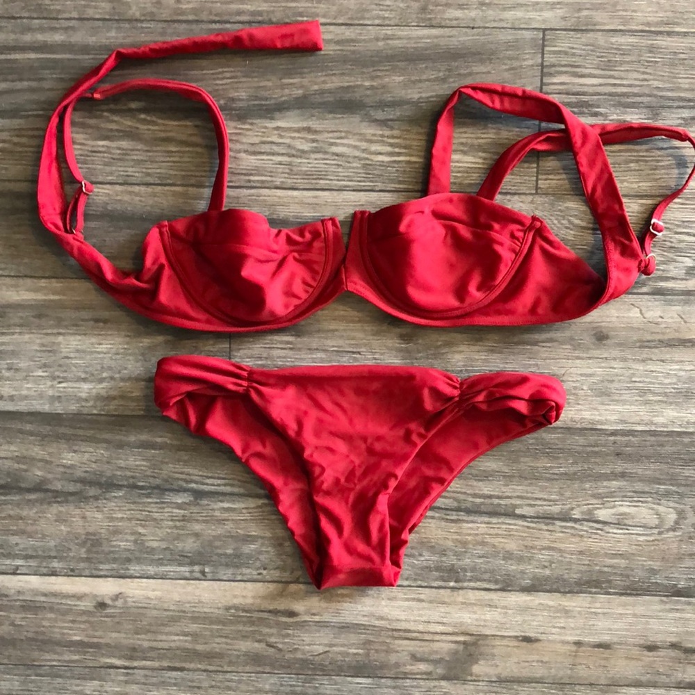 Monday swimwear red bikini size xs bottoms m top